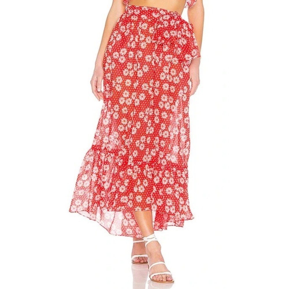 Lisa Marie Fernandez Nicole Floral-Print Asymmetric-Hem Ruffle Midi Skirt In Red